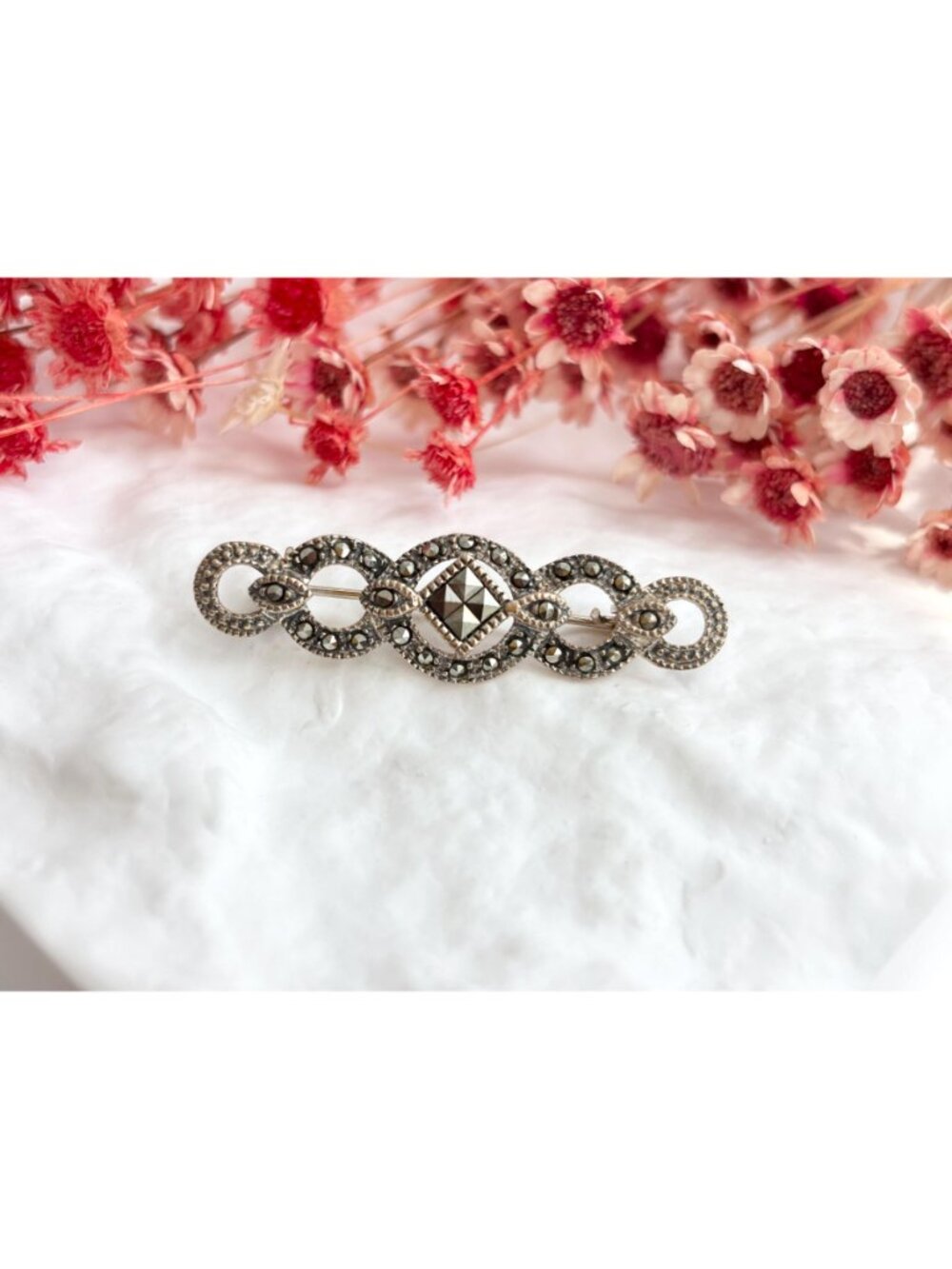 Art Deco Abstract Marcasite Accented Sterling Silver Vintage 925 Brooch | Pin - Picture 4 of 10